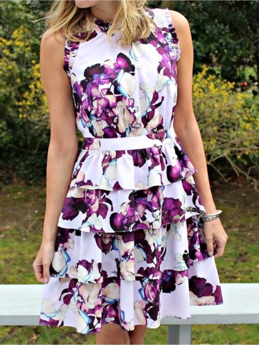 Banana Republic Purple Floral Tiered Mini Dress